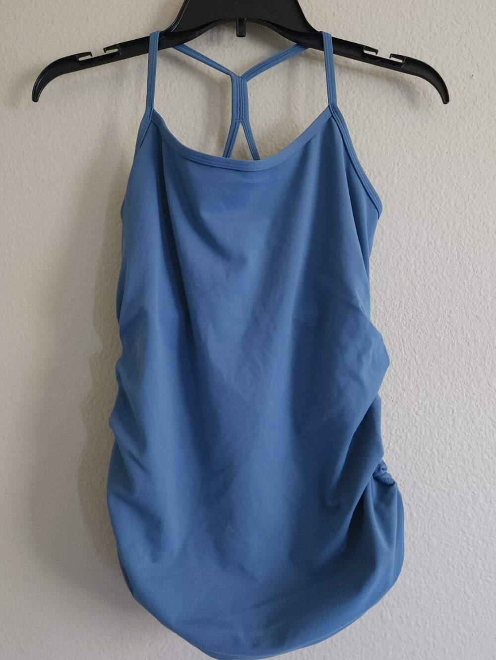 CRZ Yoga Butterluxe Maternity Tank Blue Ruched Side Y Back Active Top Size S